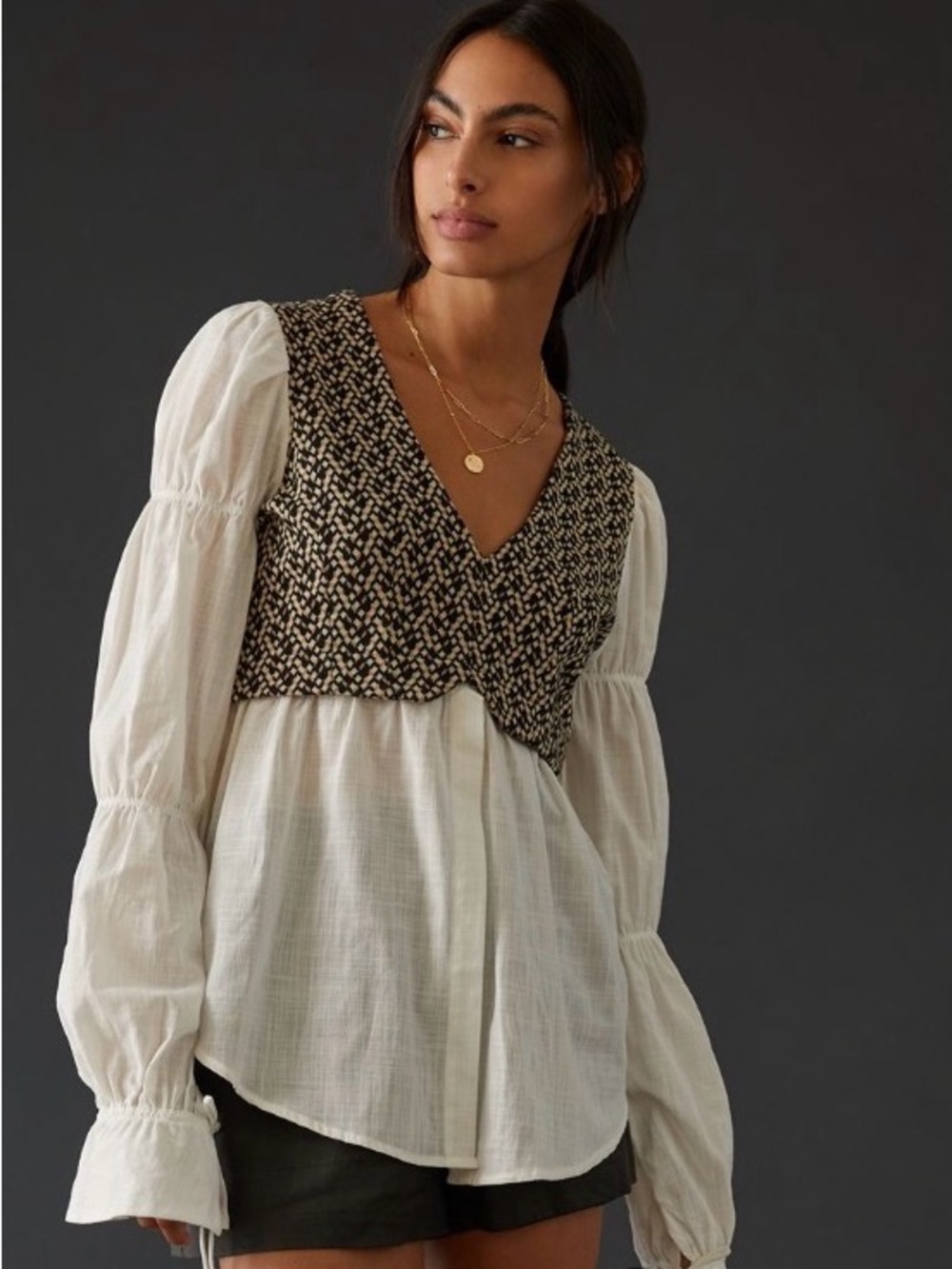 Anthropologie Layered Jacquard Vest and Blouse - Size Small